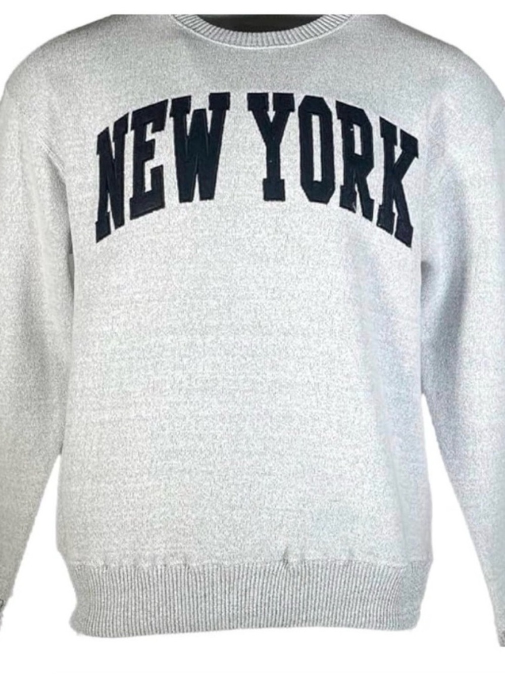 Light Gray Crewneck Sweater with Black 'NEW YORK' Appliqué